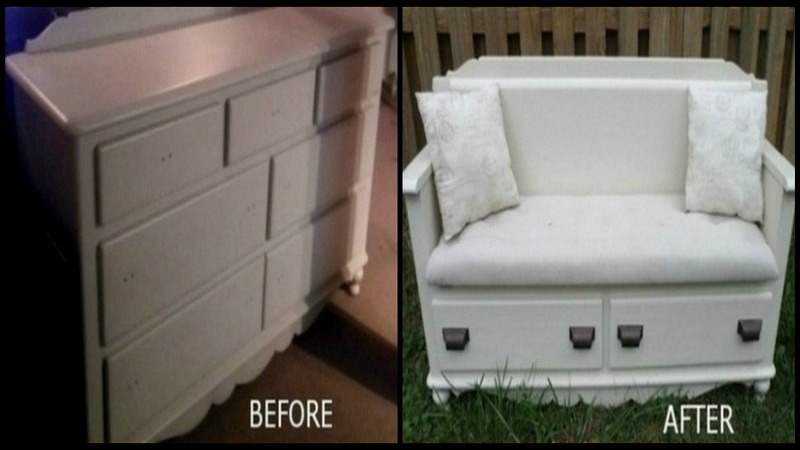 A bench from upcycled dresser