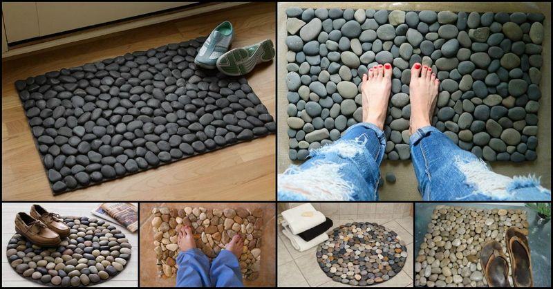 Smooth River Rock Stone Floor Mat, Indoor/ Outdoor - White