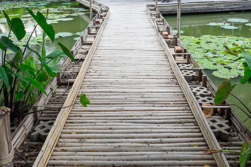 A wonderful example of the beauty of bamboo as a flooring material but perhaps not suited to indoor use :)