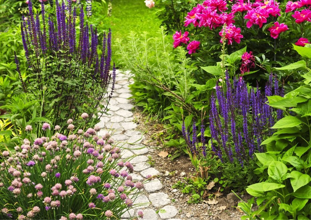 Flagstones, gravel, or natural stones.