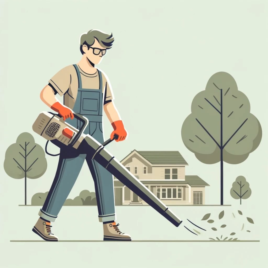 An image of an electric leaf blower usage.
