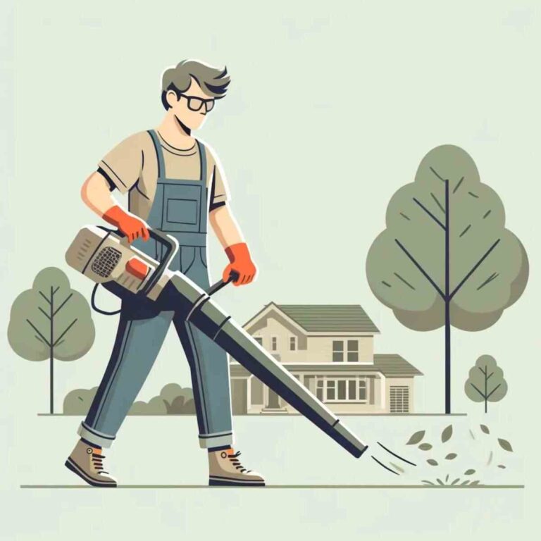 An image of an electric leaf blower usage.