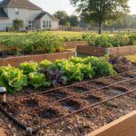 An image of a drip-irrigation manifold for raised garden beds.