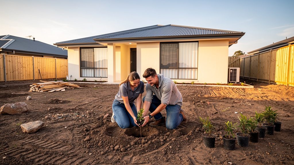 New home-owners celebrating the start of their wildlife friendly garden.