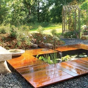 Deck surrounding pond