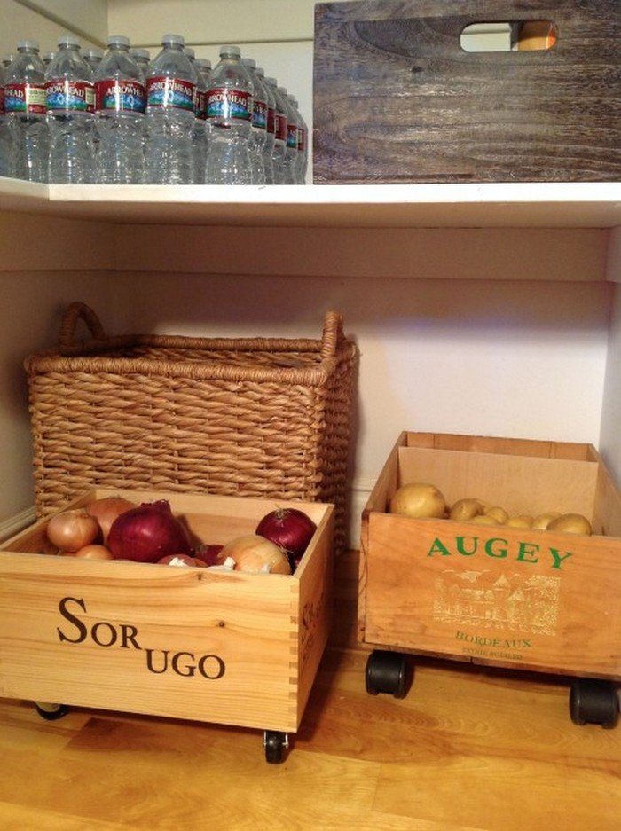 DIY mobile kitchen island with wooden crate storage