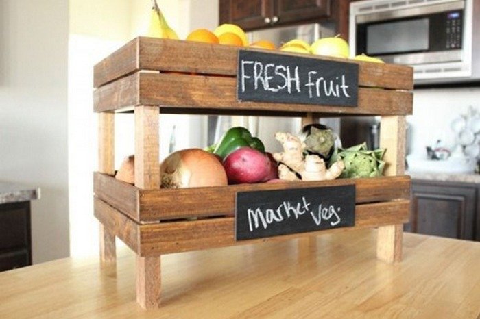 DIY mobile kitchen island with wooden crate storage