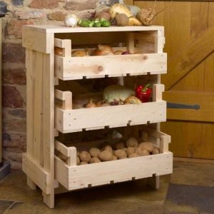 DIY mobile kitchen island with wooden crate storage
