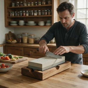 An image of a chef honing their blade for an article about knife sharpeners.