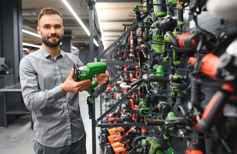 An image of a man looking for power tool gift ideas.