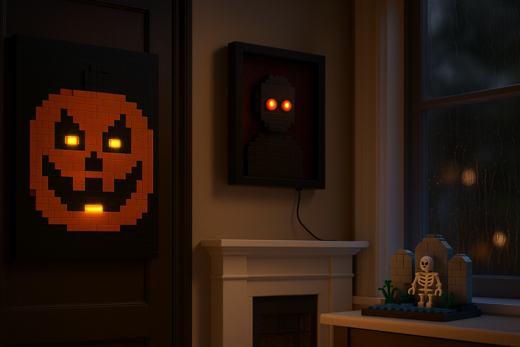 An image of various Lego Halloween decorations.
