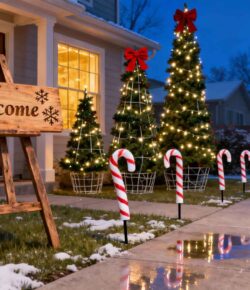 An image of various cheap diy outdoor christmas decorations.