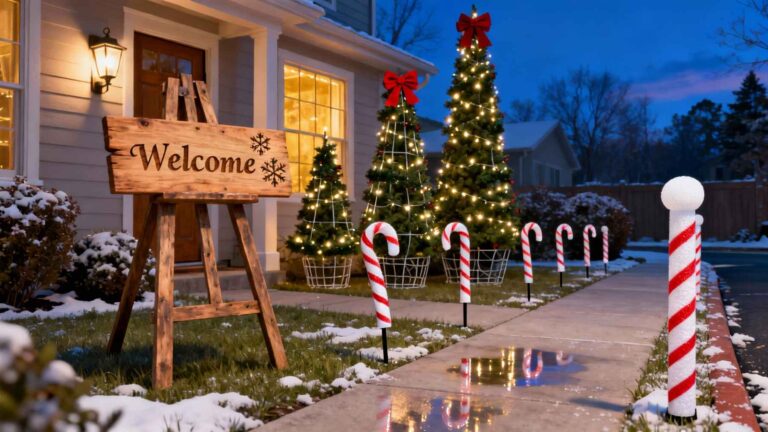 An image of various cheap diy outdoor christmas decorations.