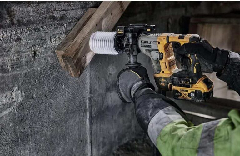 An image of the DeWalt hammer drill being used.