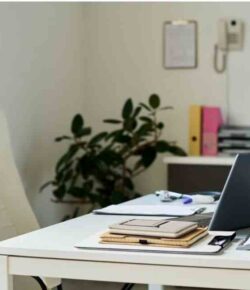 An image of a home office for an article about home office organization.