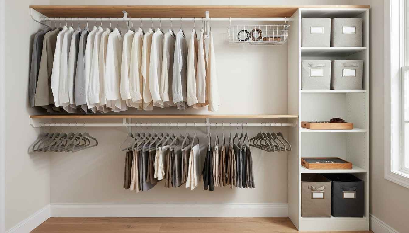 An image of a completed DIY closet organizer.