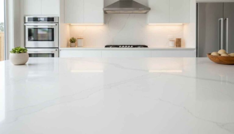 An image of an installed quartz countertops for an article about installing this type of countertop for homes.