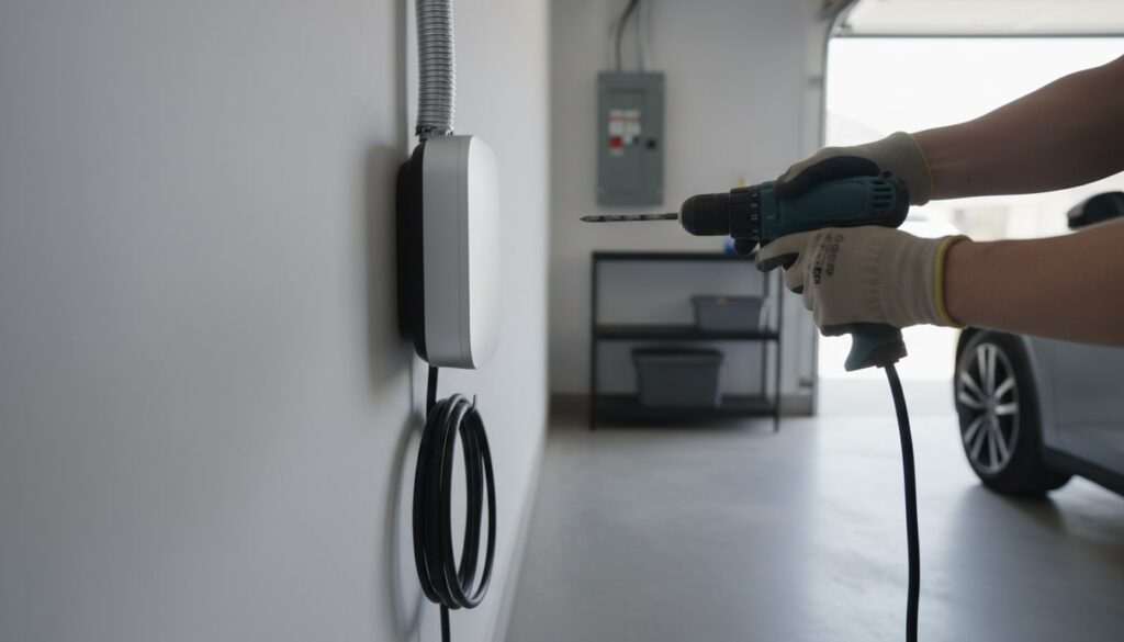 Garage install scene (hands mounting charger)