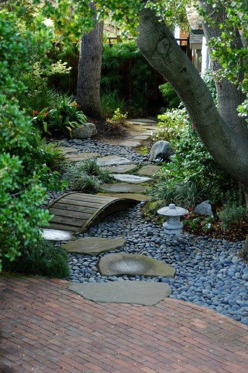 Cool Garden Path With Green Plants And Green Trees