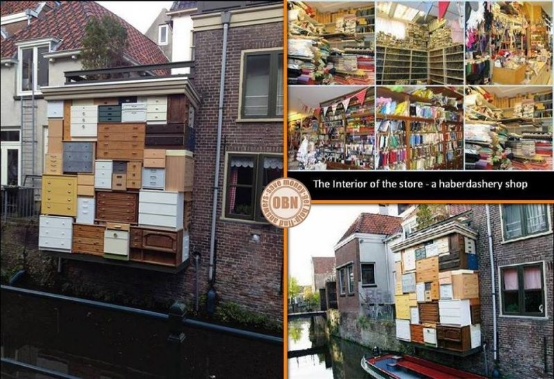 Fan @Ronald Bookelmann sent us these images of this amazing urban art installation. It sits over a canal in Amersfort, Netherlands. The artist, Marieke de Jong wanted the exterior to relect the shop's interior...