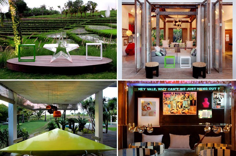 The home is surrounded by rice paddies, and filled with the architect's eclectic style.