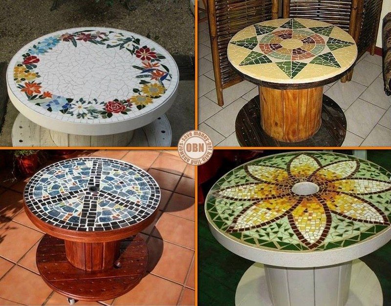 When tile mosaic meets recycled wire spool…