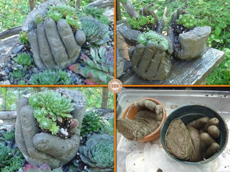 Aren’t these ‘hand’some? These DIY hand succulent planters are made from surgical gloves and cement mix.