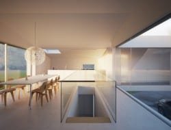 A sliding door enables the residents to benefit from a flexible open plan kitchen as well being able to separate that area from the dining and living area.