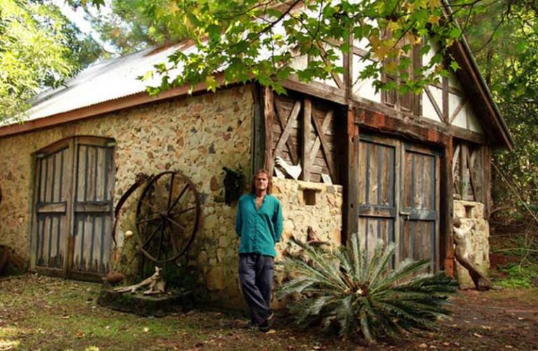 Ken Johnson outside his sculpture studio on the property