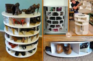 Shoes! It's sometimes hard to store and then find the pair you need. This take on a lazy susan will fix that problem. It's a great idea, don't you think?