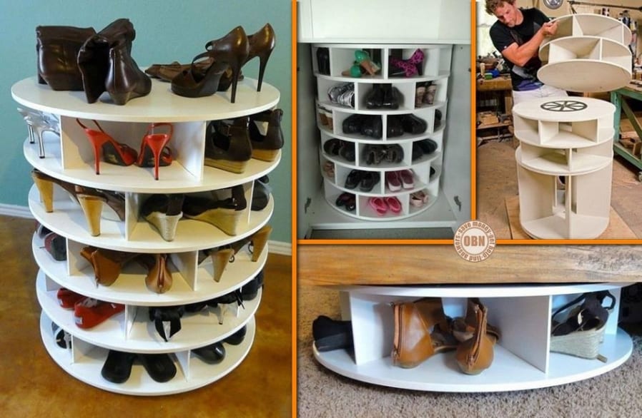 Shoes! It's sometimes hard to store and then find the pair you need. This take on a lazy susan will fix that problem. It's a great idea, don't you think?
