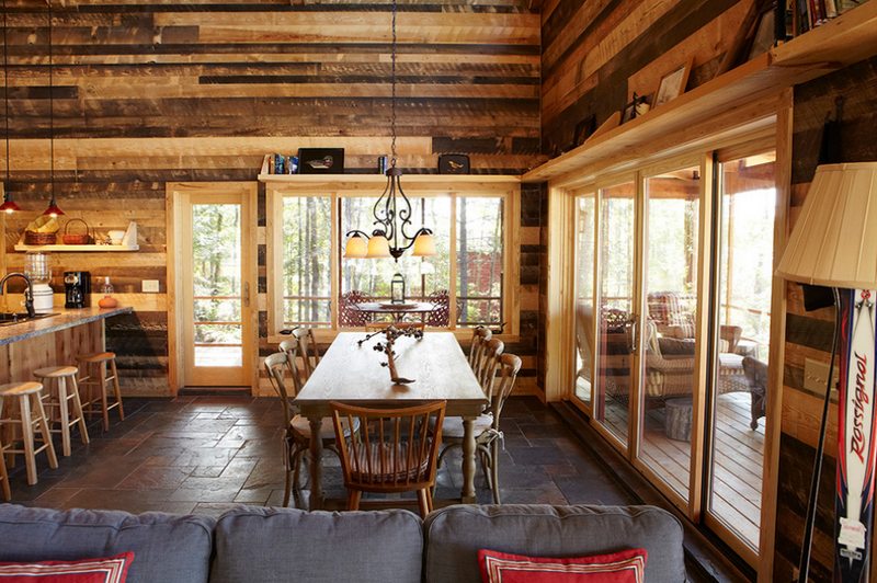 Smith Cabin red pine walls by Nguyen Architects