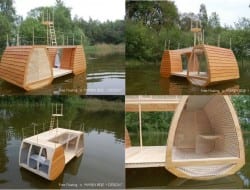 Reconnecting with Mother Nature…   This floating catamaran suite is designed by Dutch designer Marijn Beije. It is meant to lure a broader target group into nature, and help them understand the beauty and importance of nature and the projection thereof.  The unit has two places to sleep, a bathroom, two decks and a crow’s nest perch to watch birds from.