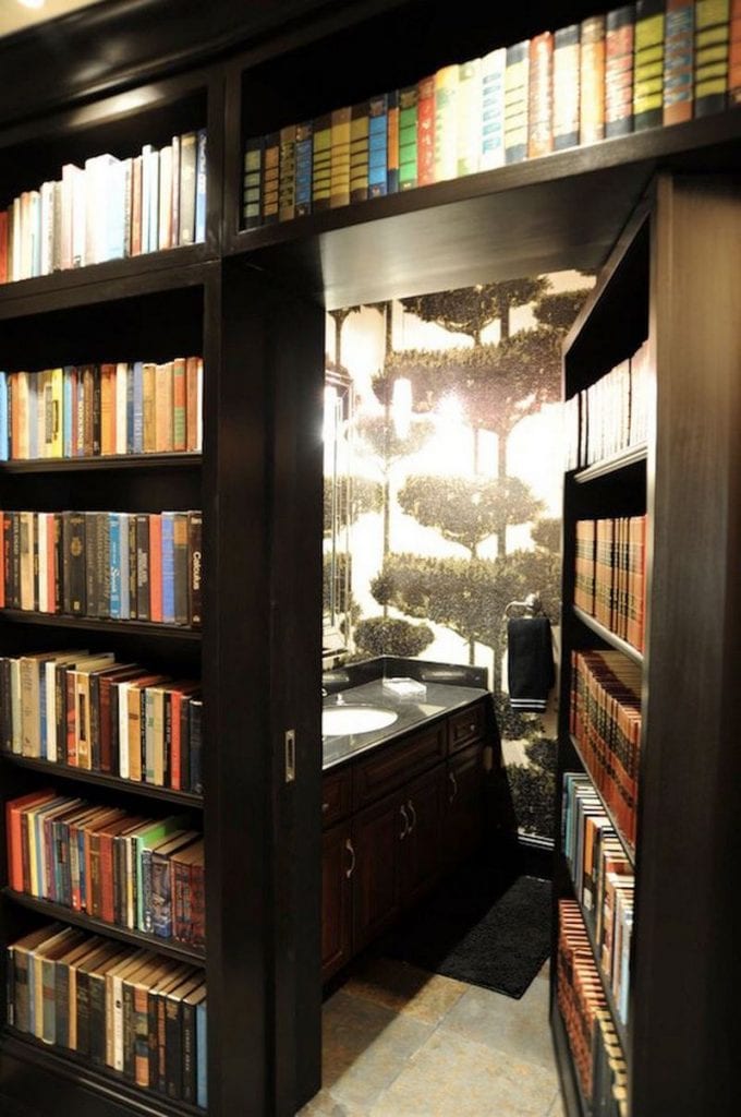 Have you ever wanted to REALLY get away from the kids? Will this bathroom hidden behind a bookcase help?  Thumbs up?