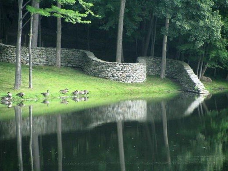This dry stone wall, built by Andy Goldsworthy, is called