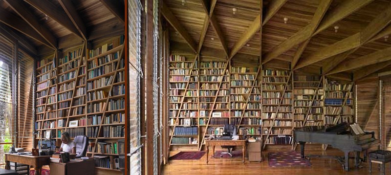 The main pavilion - home to 16,000 books, a grand piano and a writer