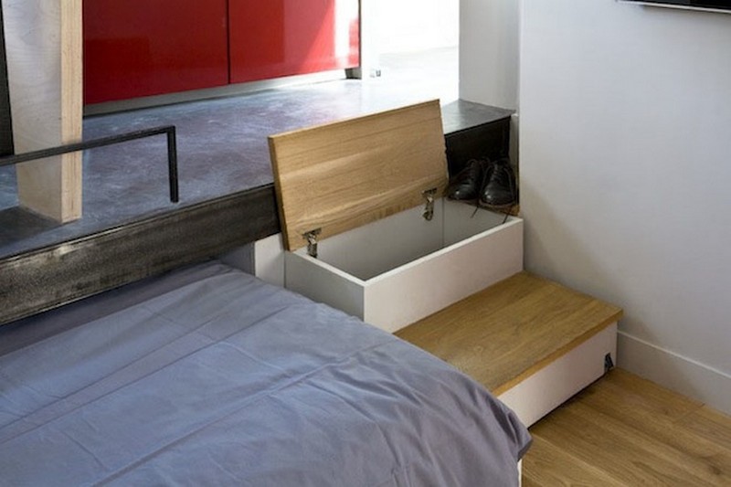 130 Square Foot Micro Apartment in Paris - Staircase Storage Space