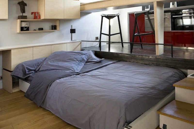 130 Square Foot Micro Apartment in Paris - Living Space Turned Into Bedroom