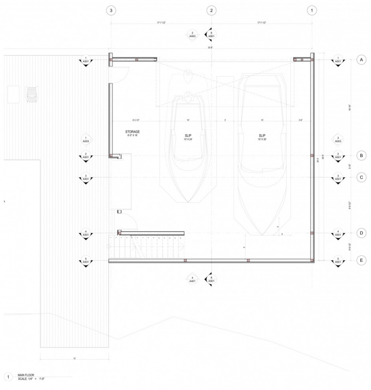 Lake Joseph Boathouse by Altius Architects - lower level floor-plan