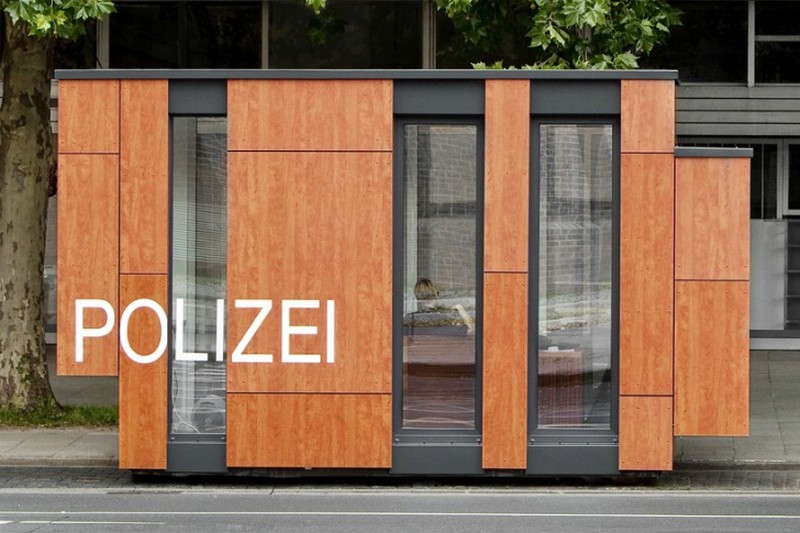 A shipping container converted to a police outpost in Germany