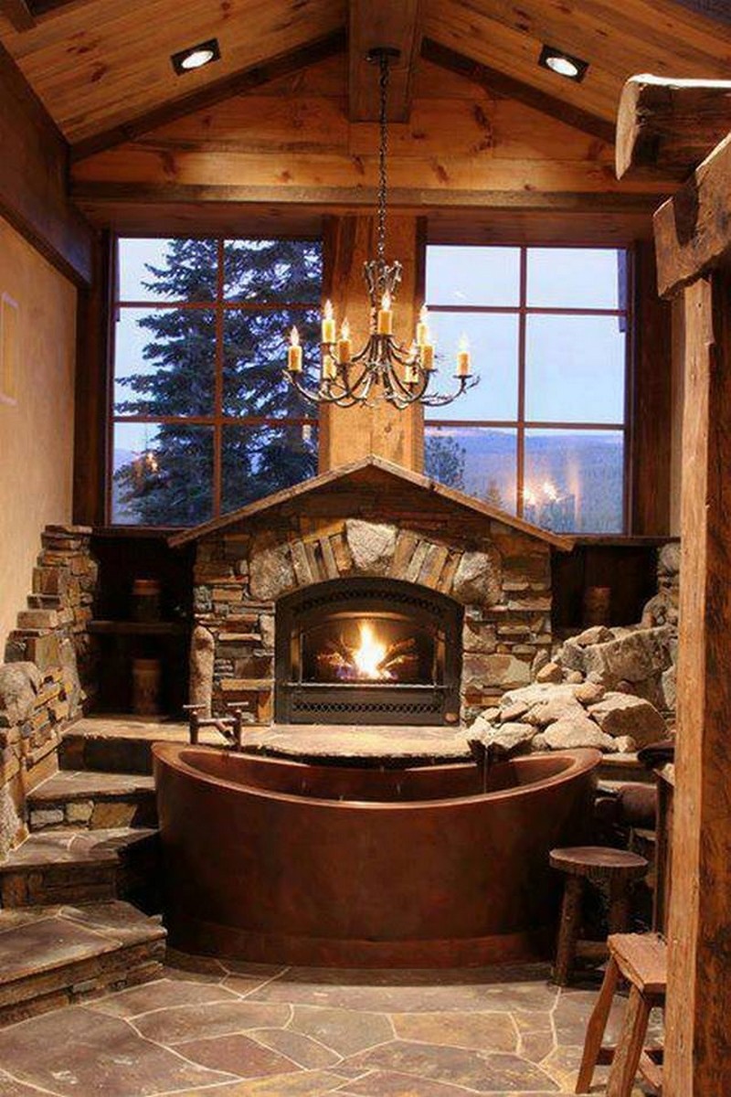Beautiful Bathrooms with a Copper Tub and Fireplace
