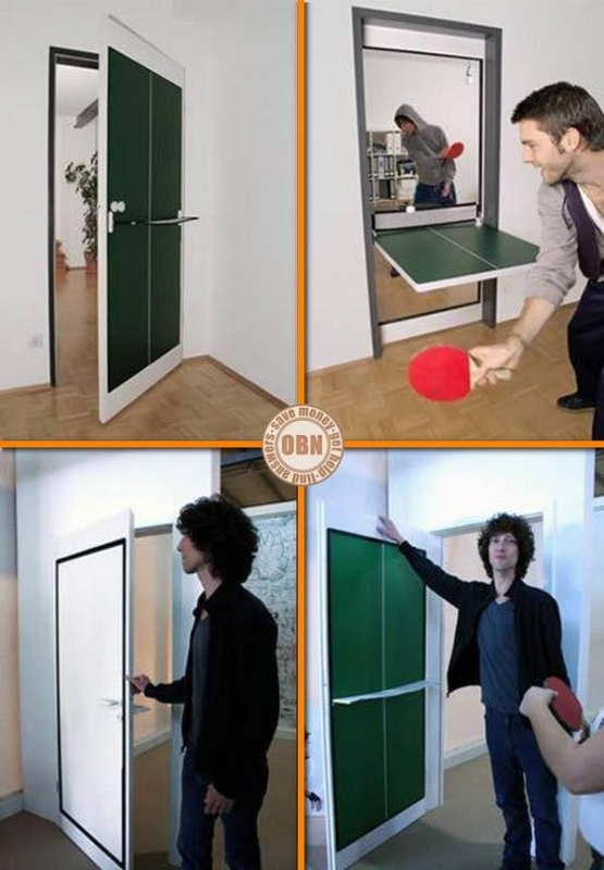 Don't have a games room, but long for a ping pong table? The simple solution is to put one in your door! The Ping Pong Door functions just like any ordinary door except there’s an inner panel that flips down to make a ping pong table.