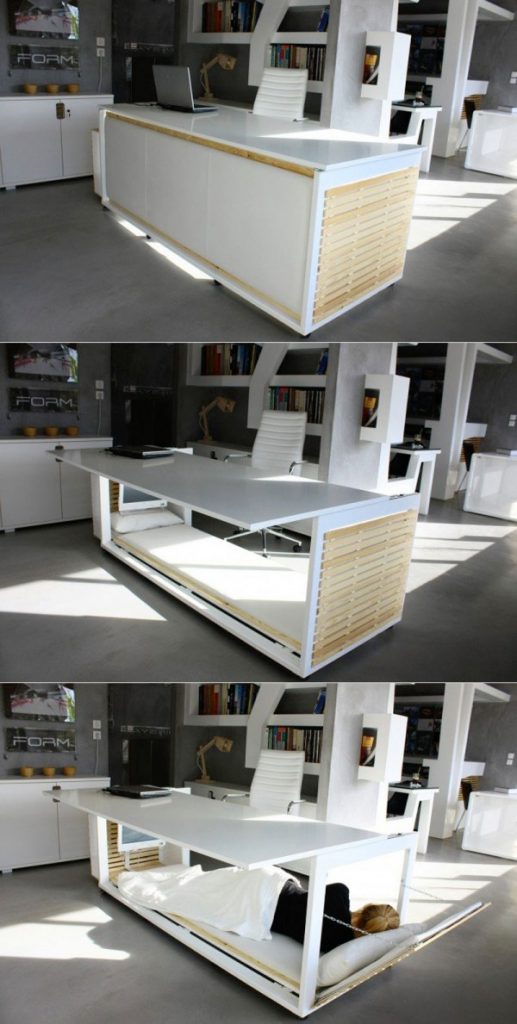 This is one way to get more space... a desk with bed by Studio NL