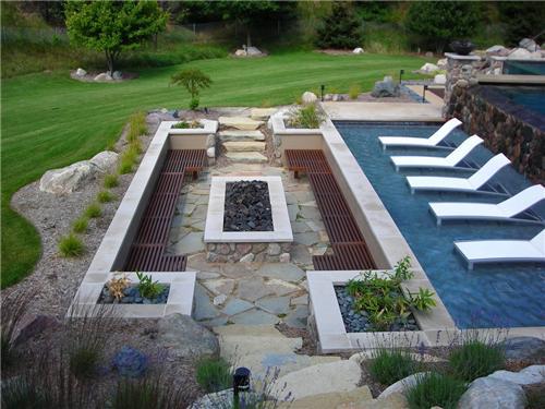 Out of the pool into the warmth. We think this is a great use of the natural contours of the land. What do you think?