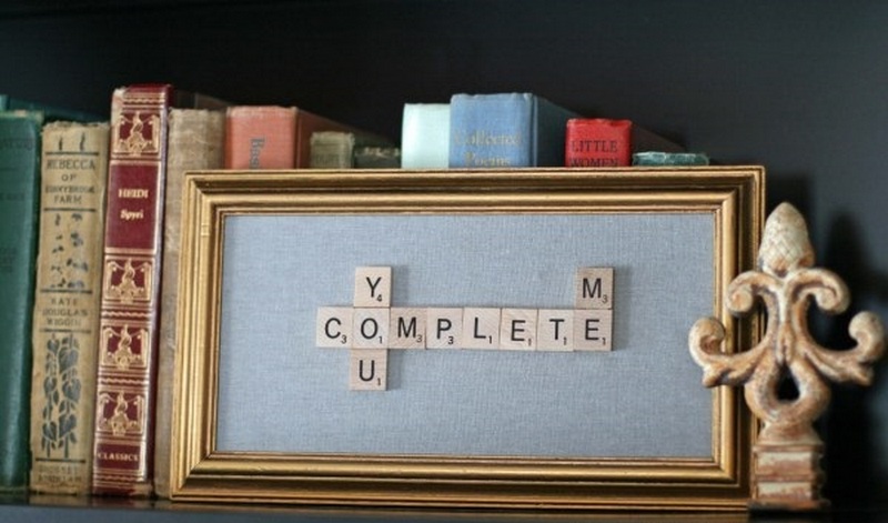 Here's an idea to get your creative juices flowing.   How about some scrabble pieces in the bathroom that say