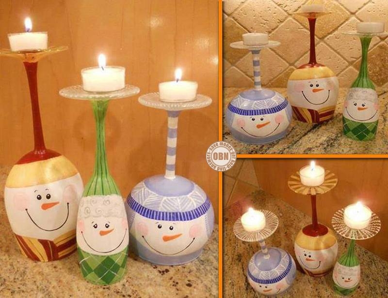 Looking for a DIY Christmas decoration? Then this wine glass turned snowmen candle holders could be for you.