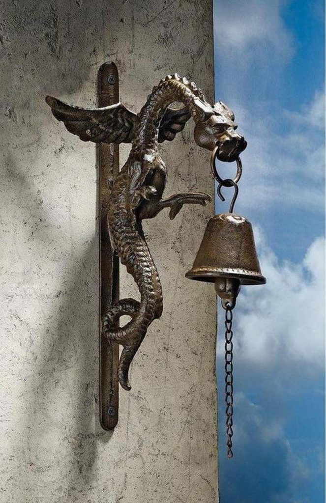 Gothic Dragon Iron Door Knocker and Bell