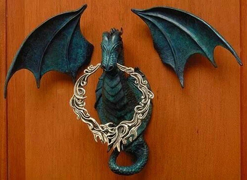 Gothic Dragon Iron Door Knocker and Bell