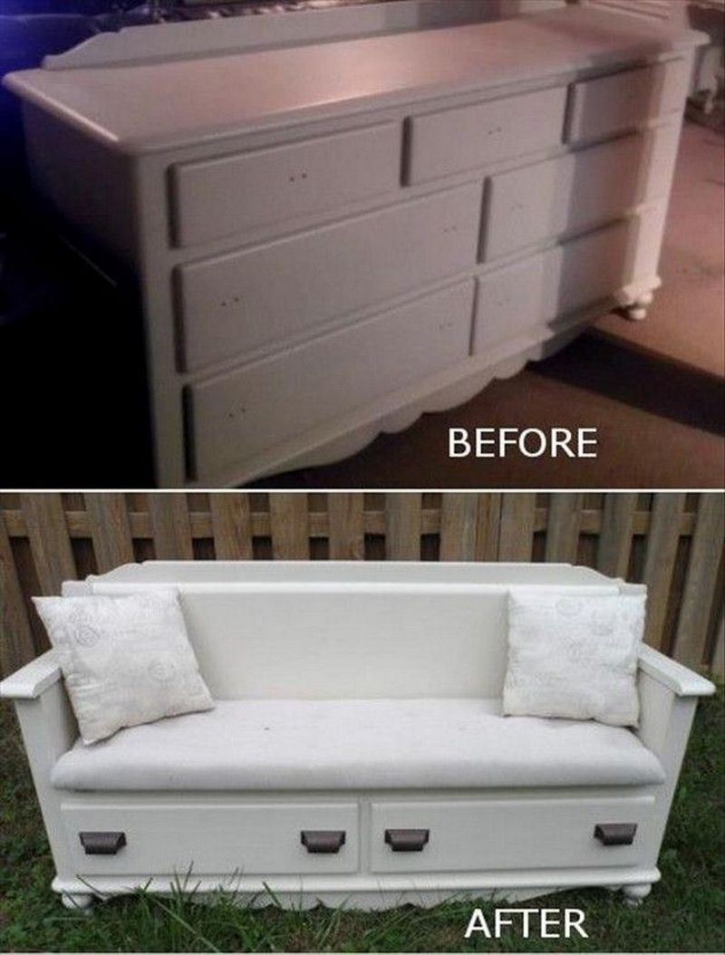 DIY Bench From Upcycled Dresser - fun way of recreating your old dresser