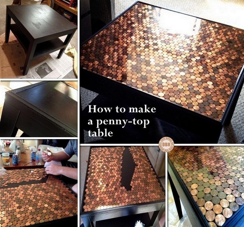 Give your coffee table a makeover using pennies